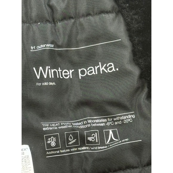 Zara Winter Parka Coat Fur Lined Hooded Jacket Black Warm Womens S - Picture 7 of 11